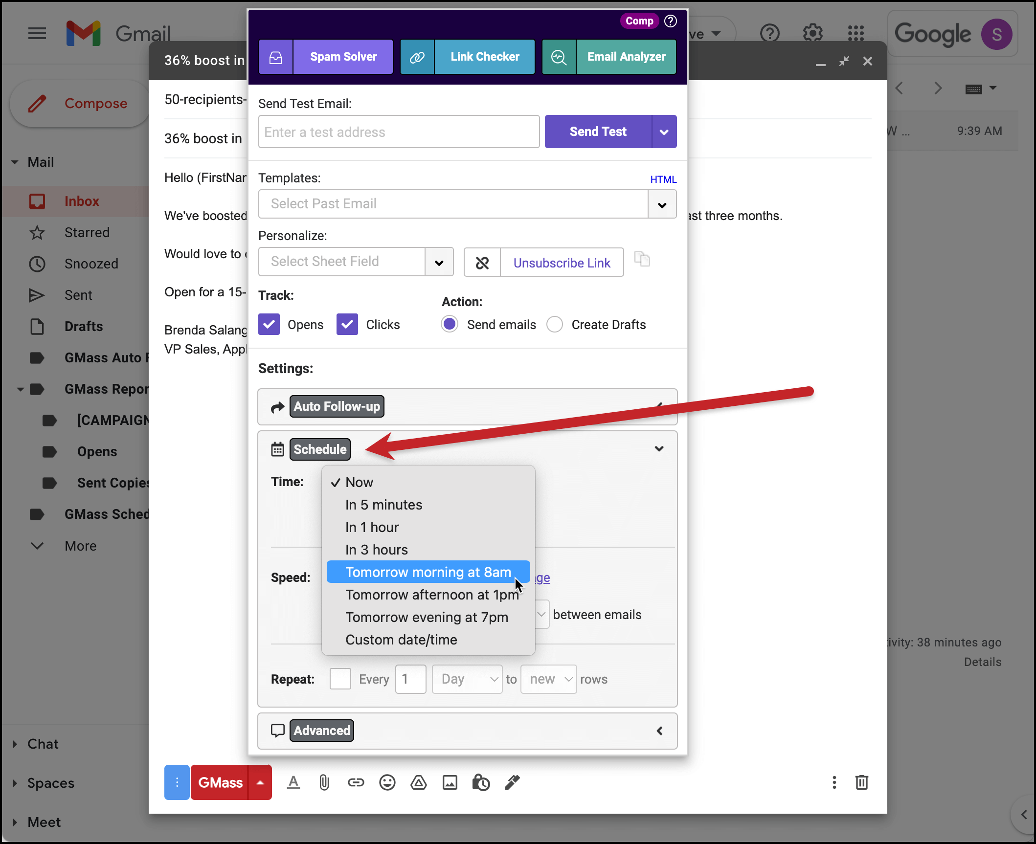 Schedule an email for the future