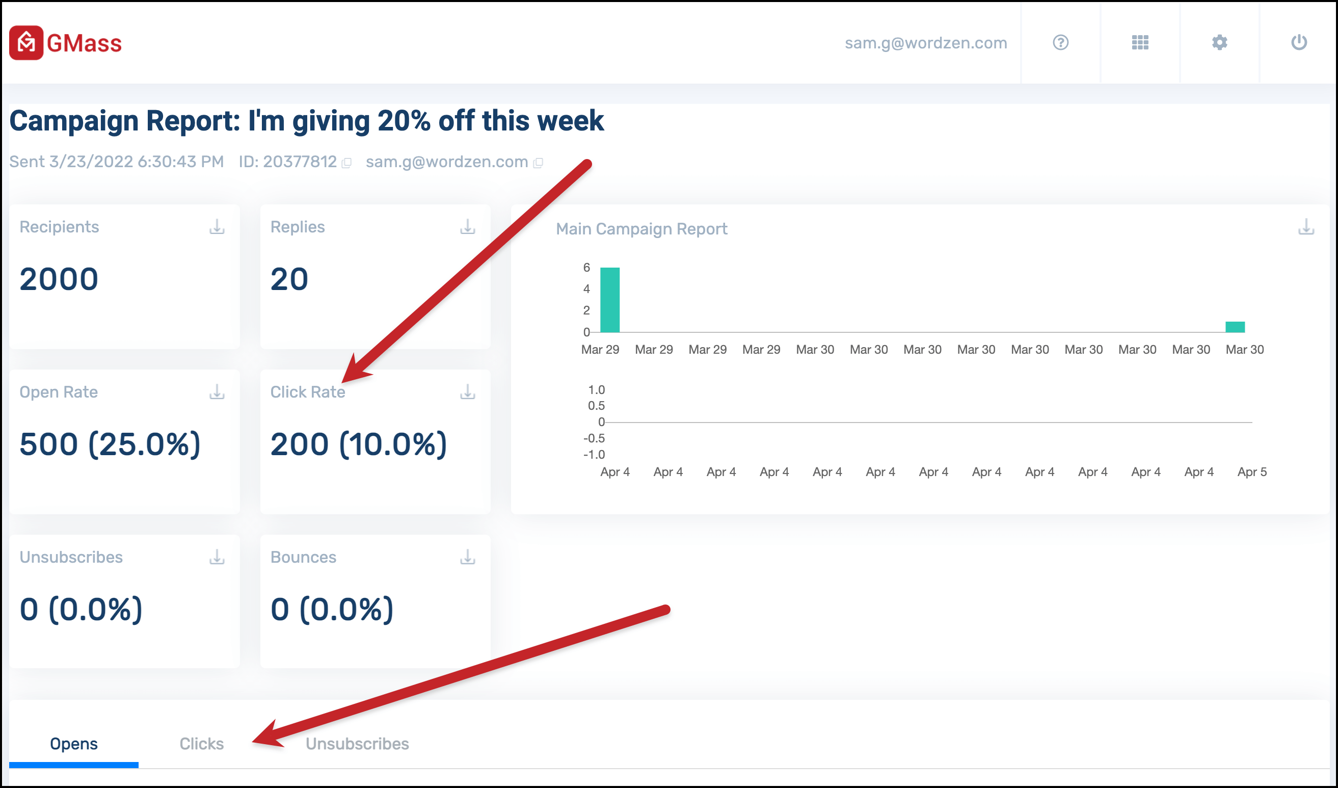 Click tracking in the web-based report