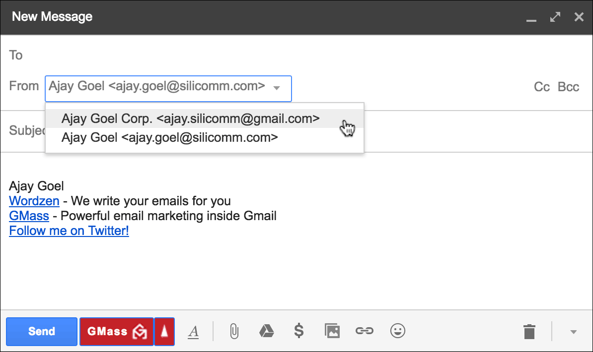 How to set the From Address for a Gmail mail merge campaign