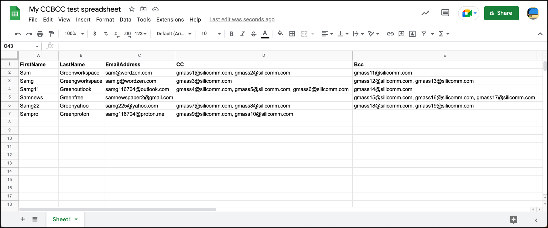 Prepare your Google Sheet with CC and BCC fields