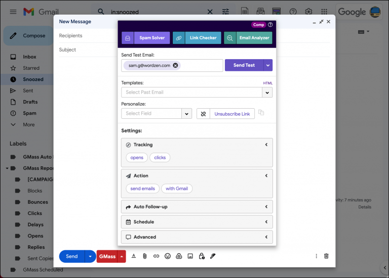 Understanding the GMass Settings Box