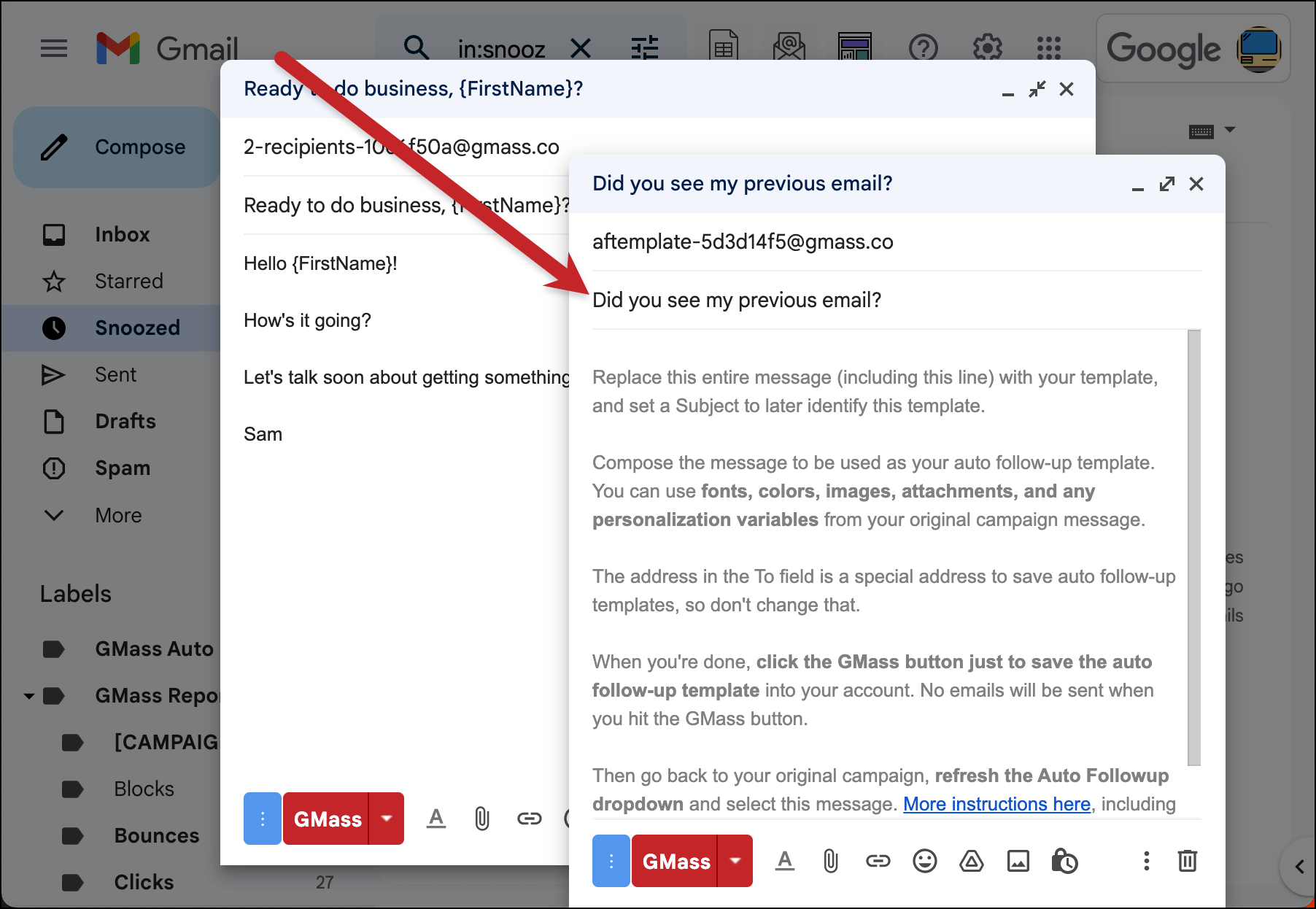 Change the subject line of the rich text follow-up