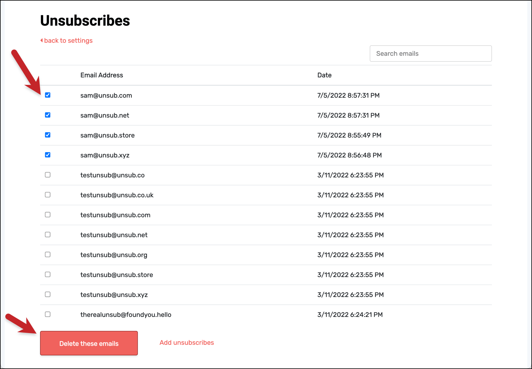 Remove unsubscribed addresses