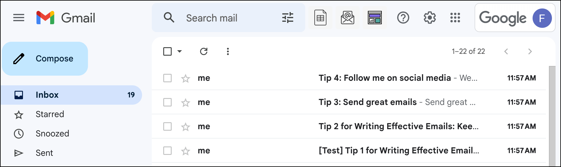 Drip test in inbox