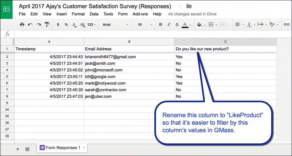 Use Google Forms and GMass to send surveys and follow-up emails that