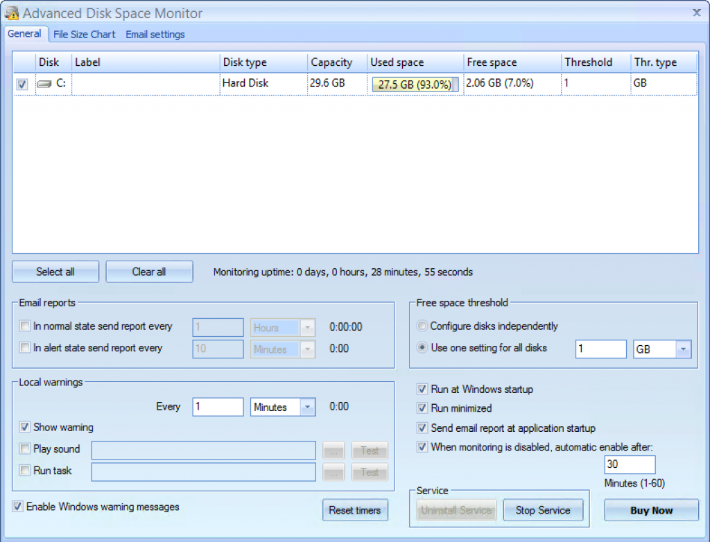 Advanced Disk Space Monitor Screenshot