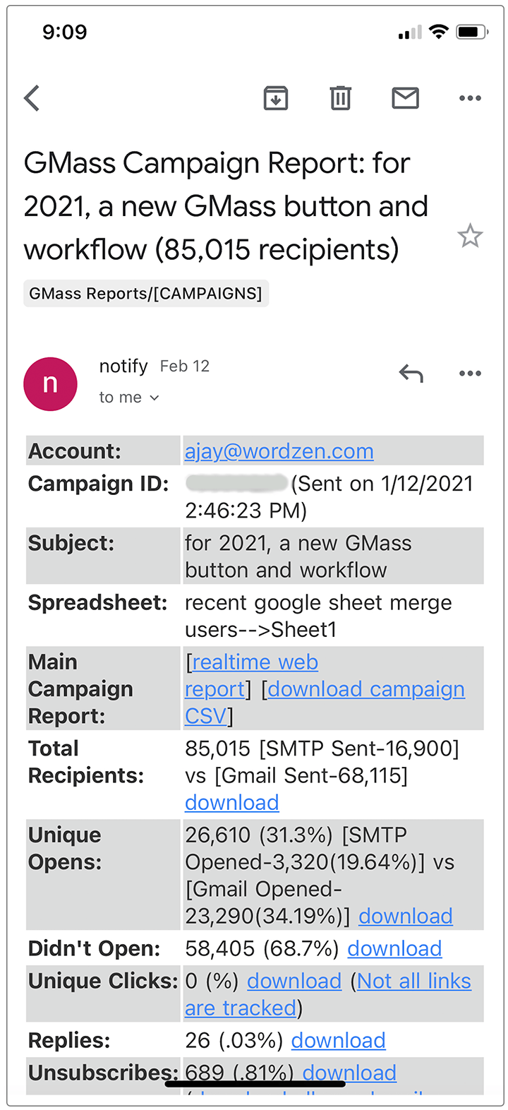 campaign report on iPhone