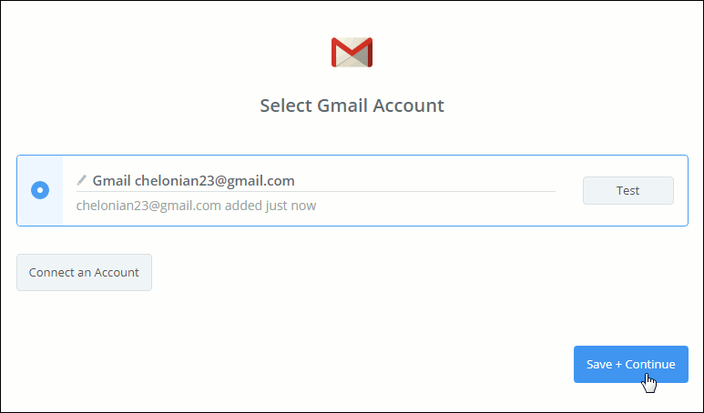 Zapier window confirming Gmail account.