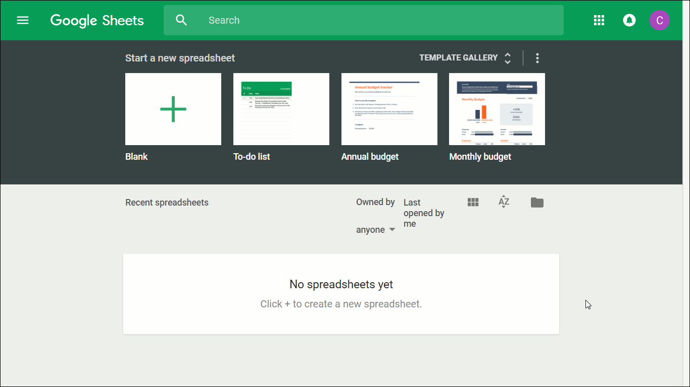 Shows Google Sheets with no sheets shown.