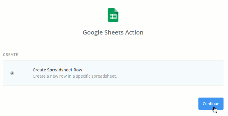 Zapier window announcing Google Sheet action