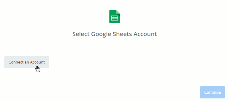 Window for choosing a Google Sheets account.