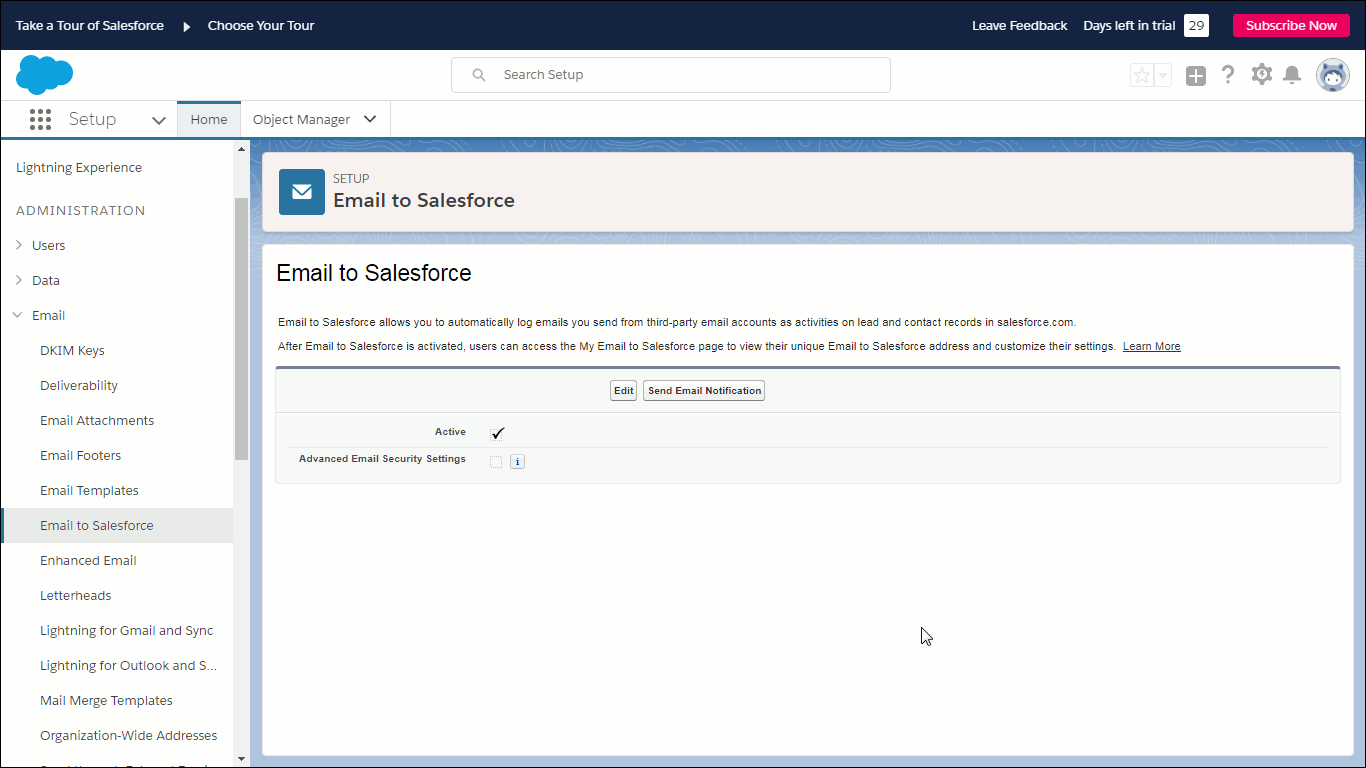 Showing the Email to Salesforce page.