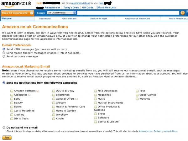 Email Marketing: Amazon’s preference center