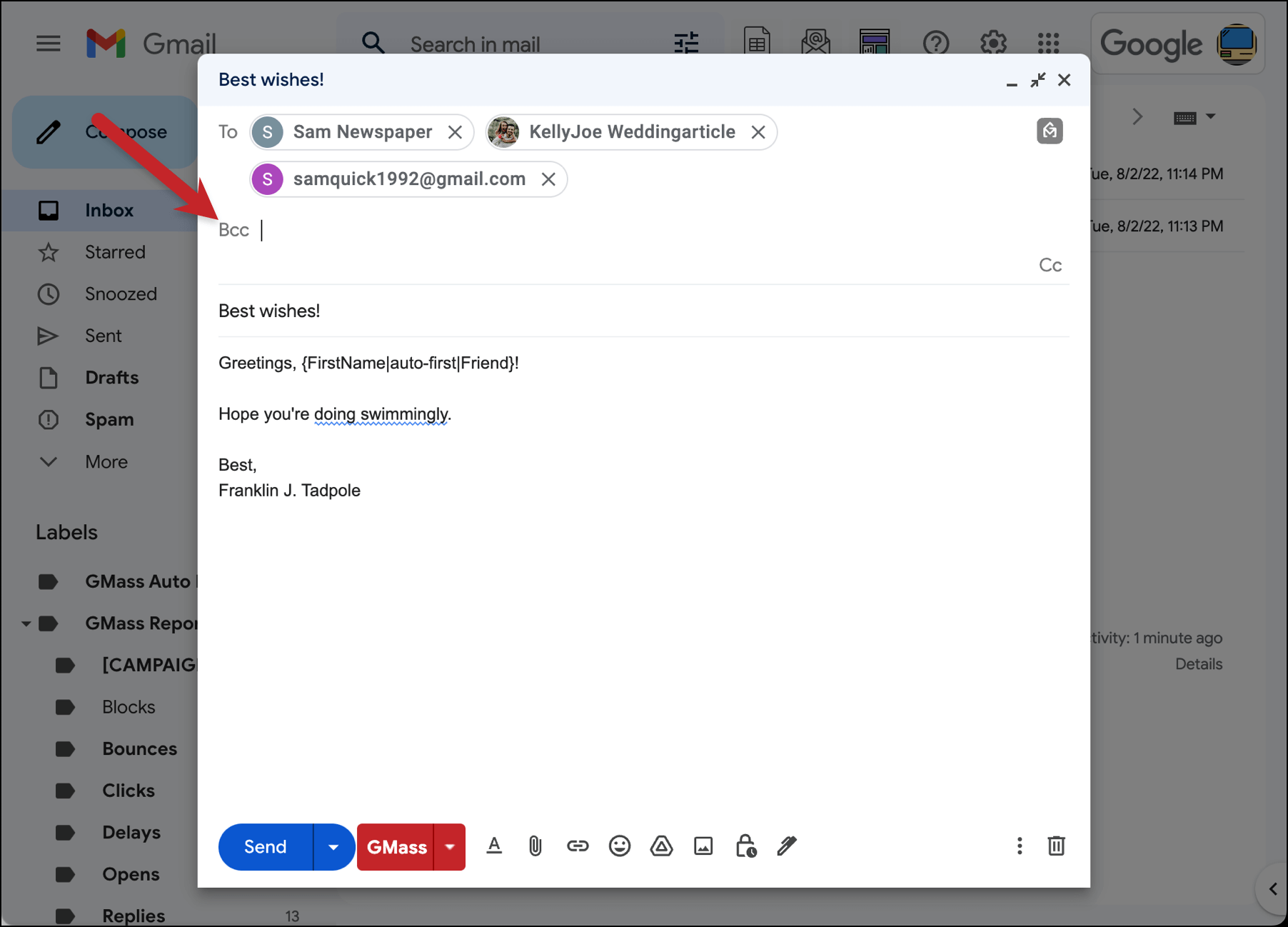 BCC field in Gmail