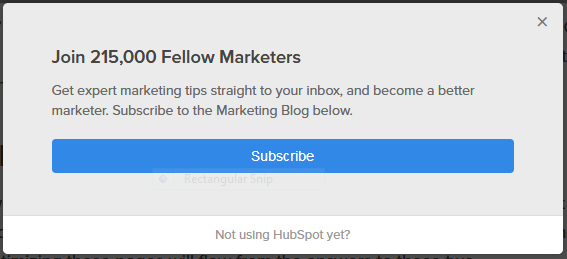 Marketing Lists: Pop-up call-to-action on Hubspot’s subpages