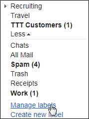 The "Manage labels" option of Gmail sidebar.