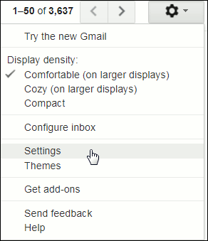 Gmail Settings menu.