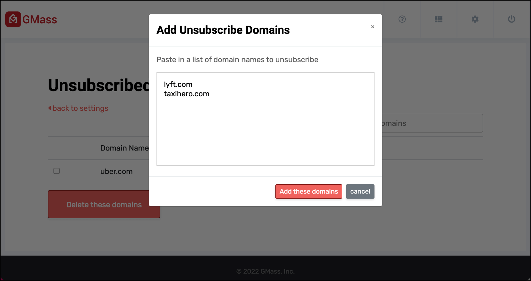 Add domains to unsubscribe