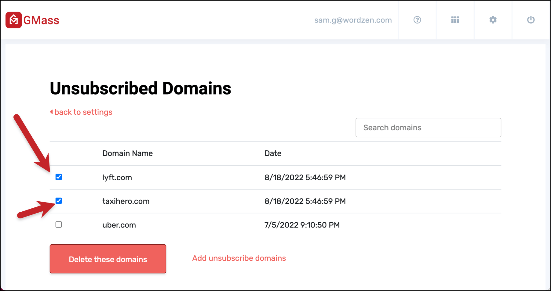 Resubscribe a domain by checking the boxes