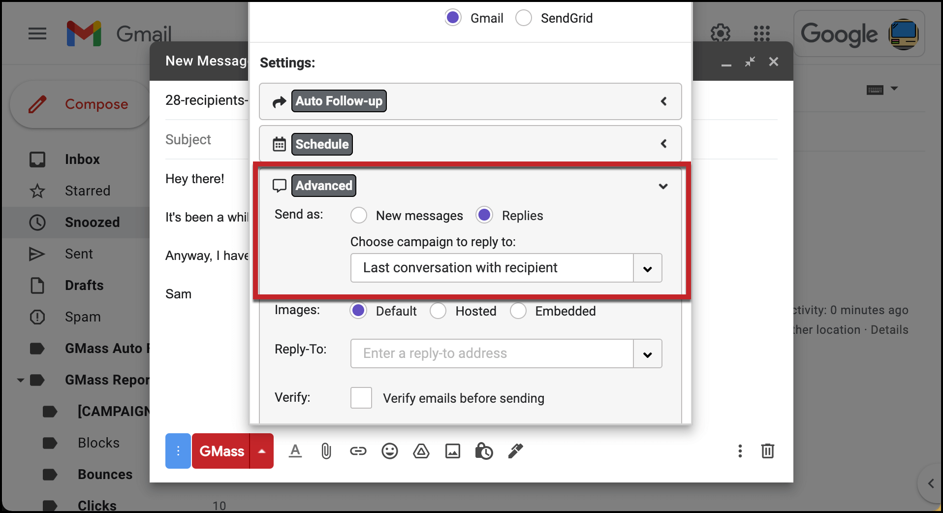 How to set up send as replies for a campaign