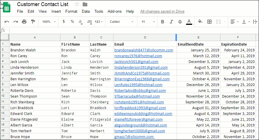 A Google Sheets spreadsheet that also has an expiration date column.