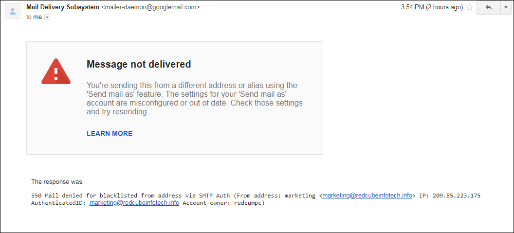 Resolving Message Not Delivered Bounces From Gmail Because Your Send Mail As Settings Are Misconfigured
