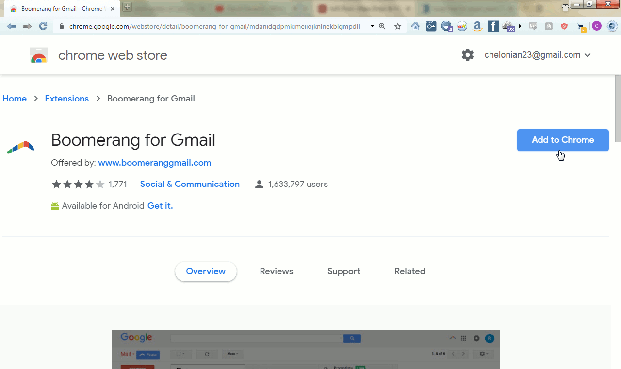 Boomerang page now changed to the Chrome Web Store.