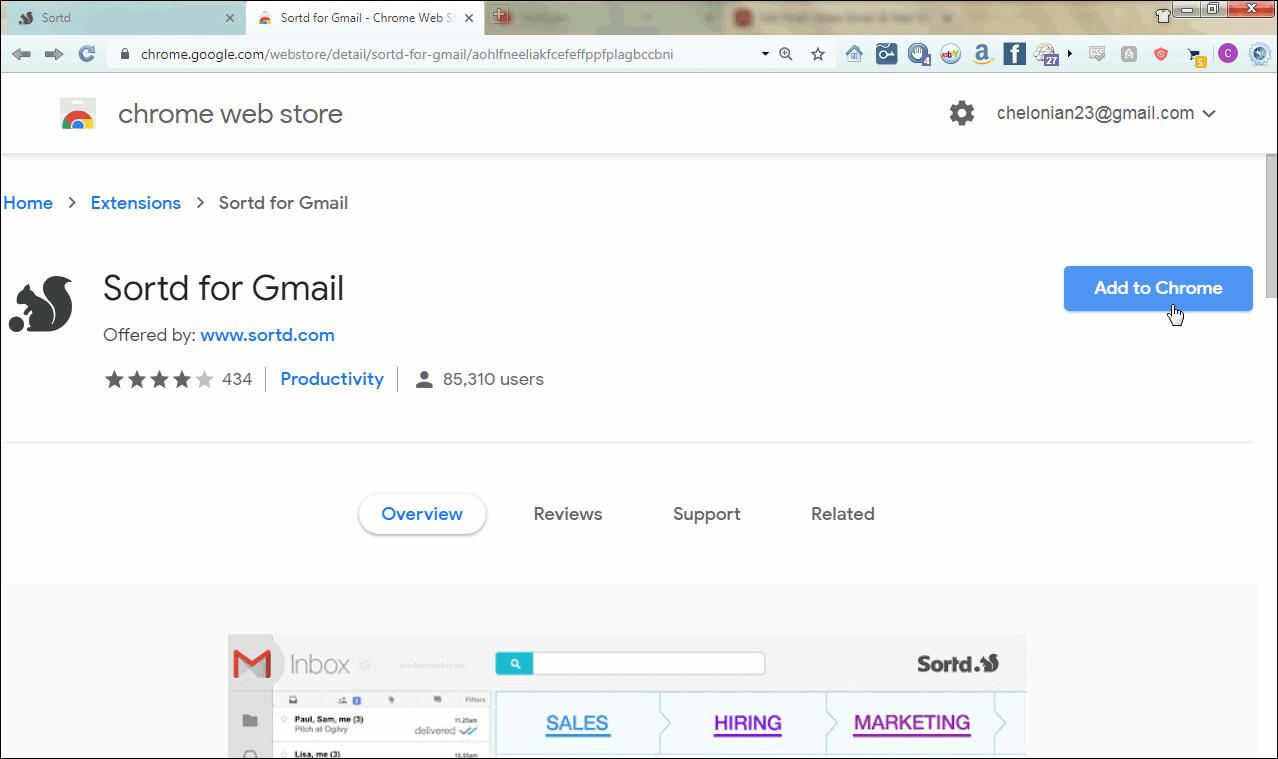 Sortd opens a 2nd tab for the Chrome Web Store.