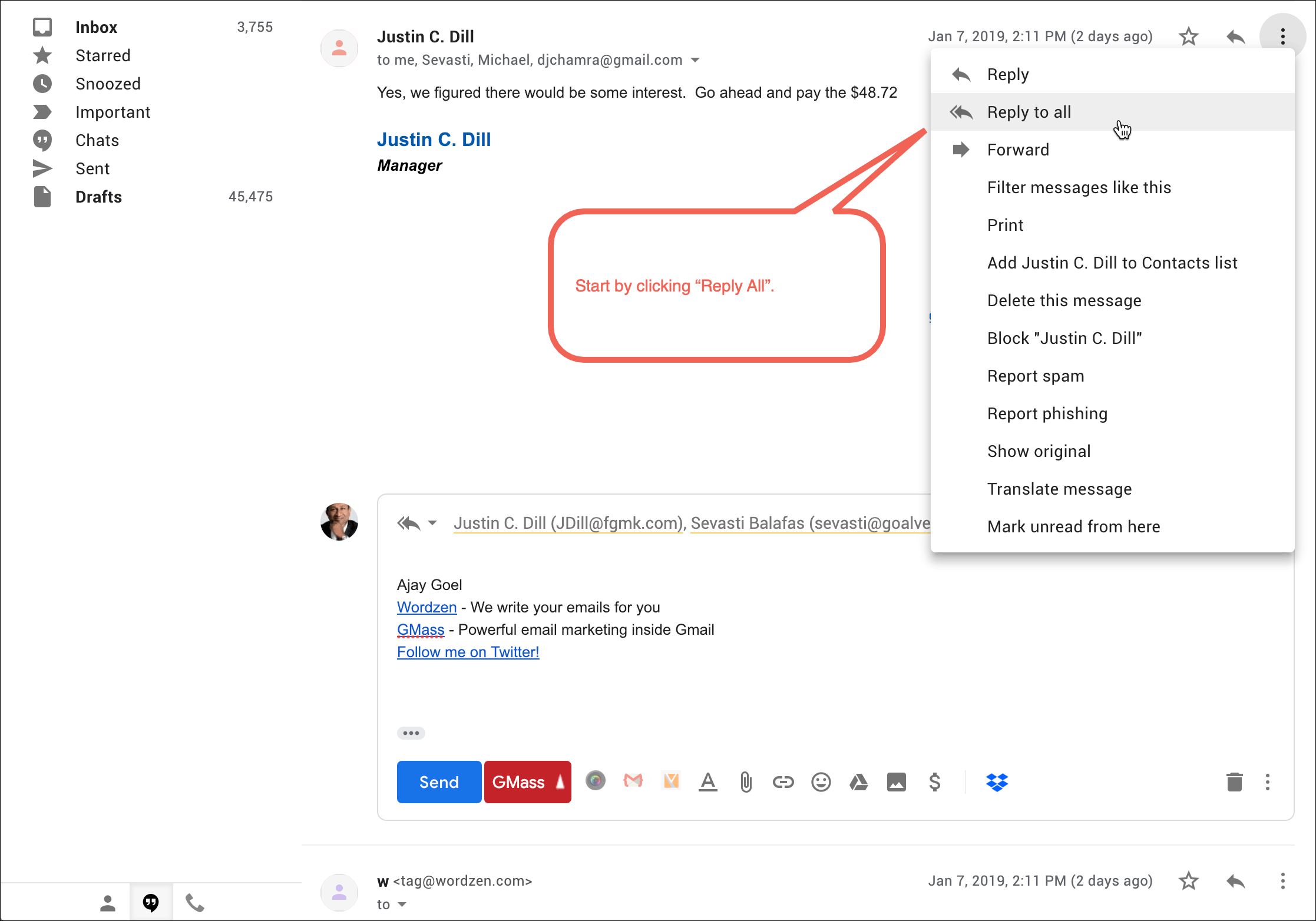 Gmail Trick: Start a new conversation from an old one