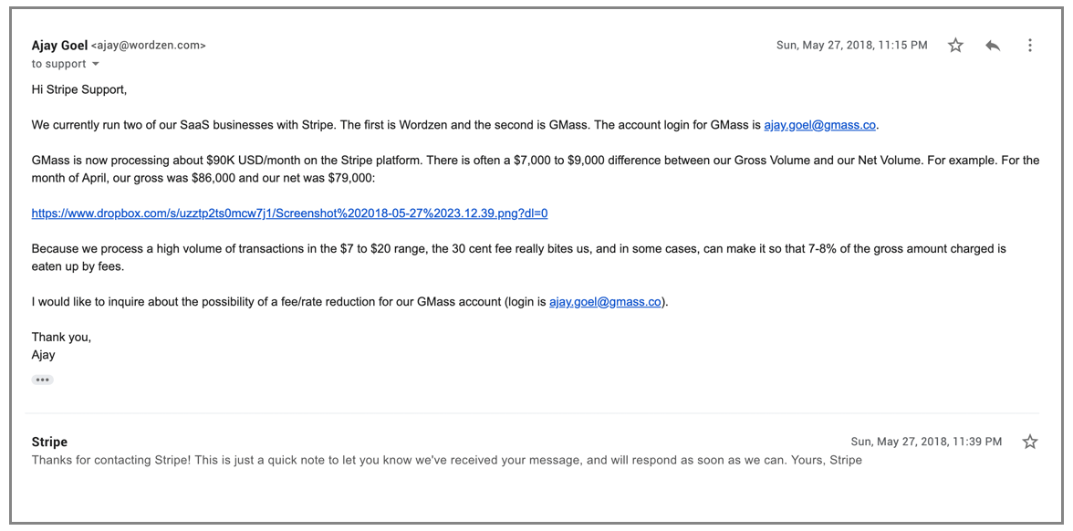 Stripe Support email 1