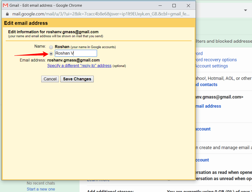 how to change email name on google