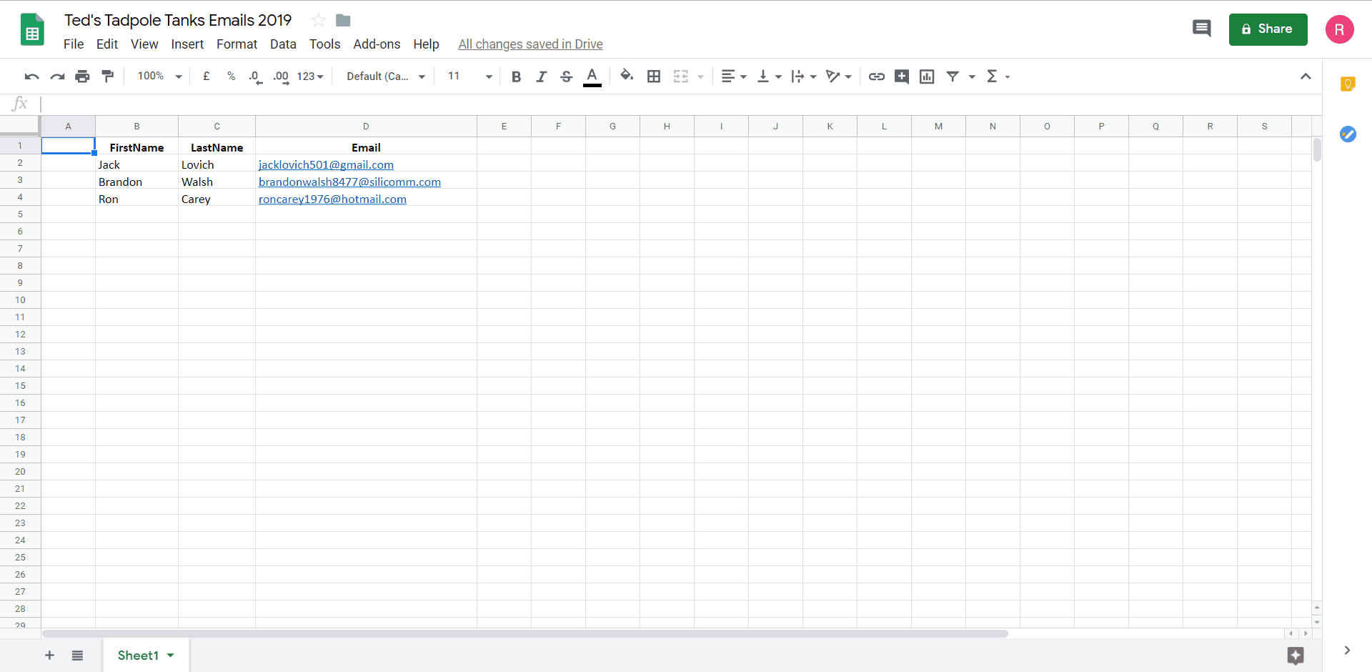 shows the GSheets after deleting rows