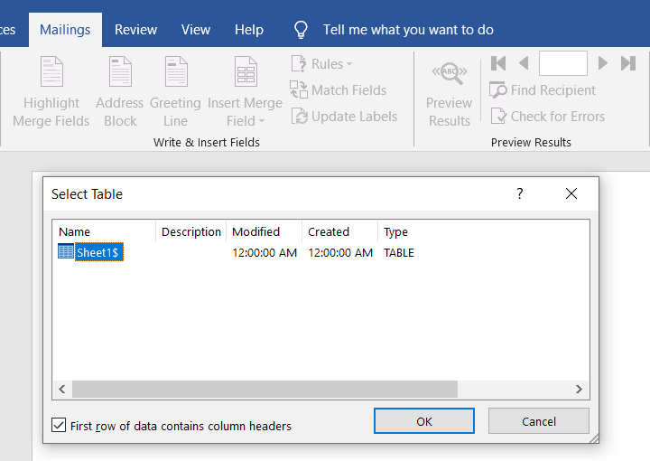 how to import addresses from excel to word for labels