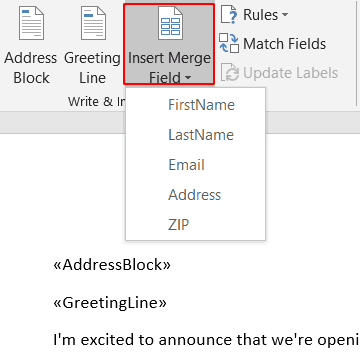 save names in excel for letter merge on 2012 mac