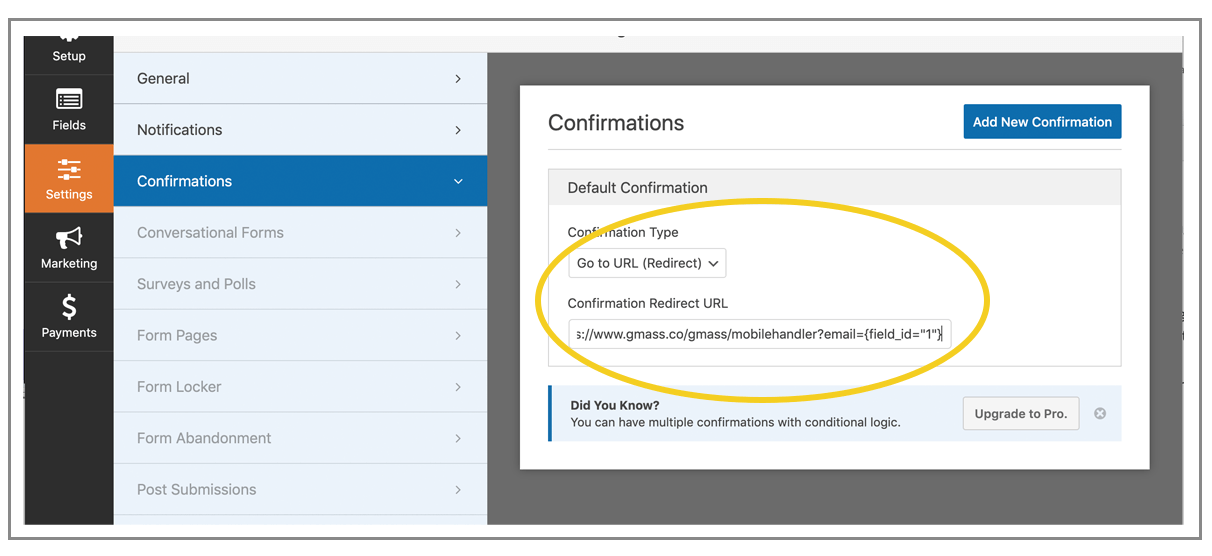 Redirect a URL on WP Forms