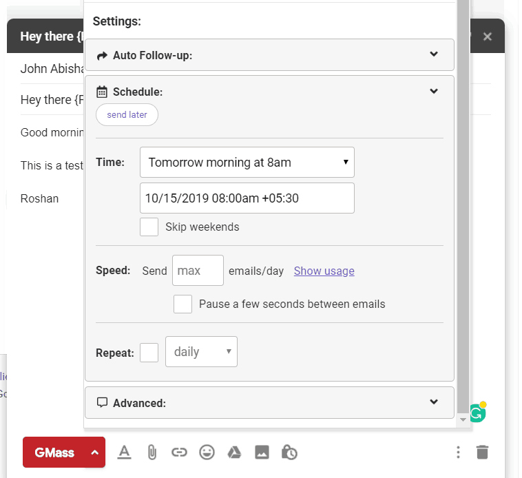 Email scheduling in Gmass