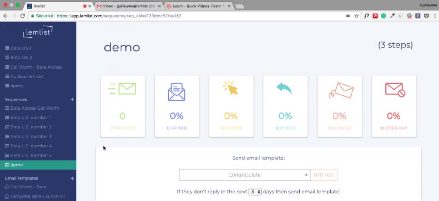 Lemlist's email interface