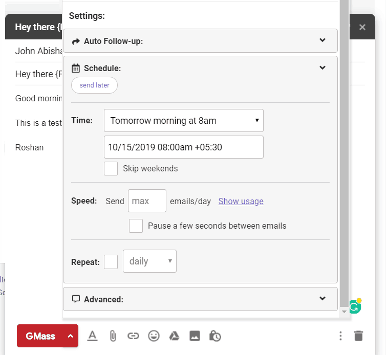 GMass email scheduling