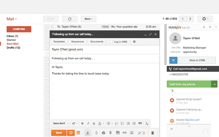 Hubspot sales interface