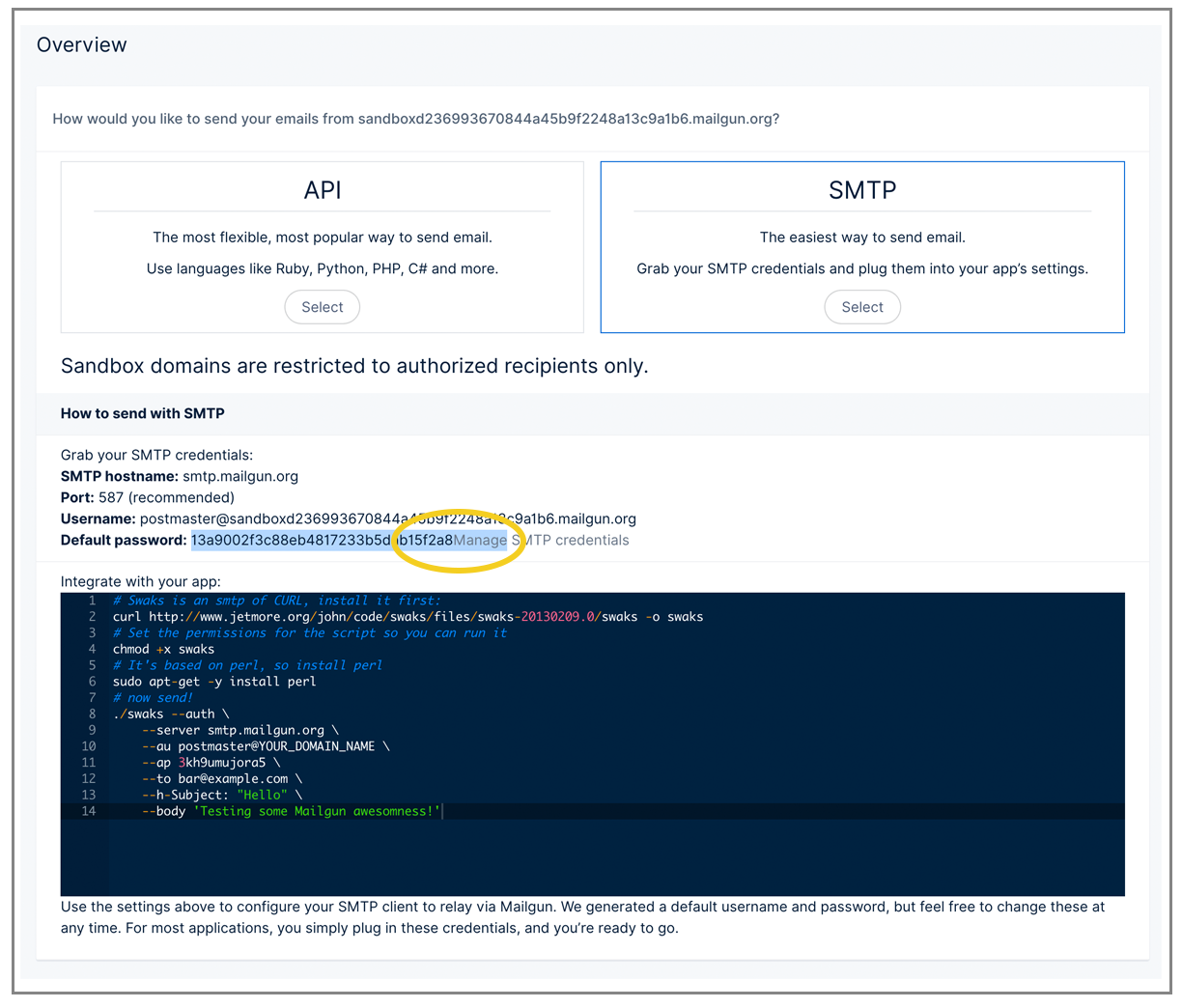 mailgun sandbox not sending email