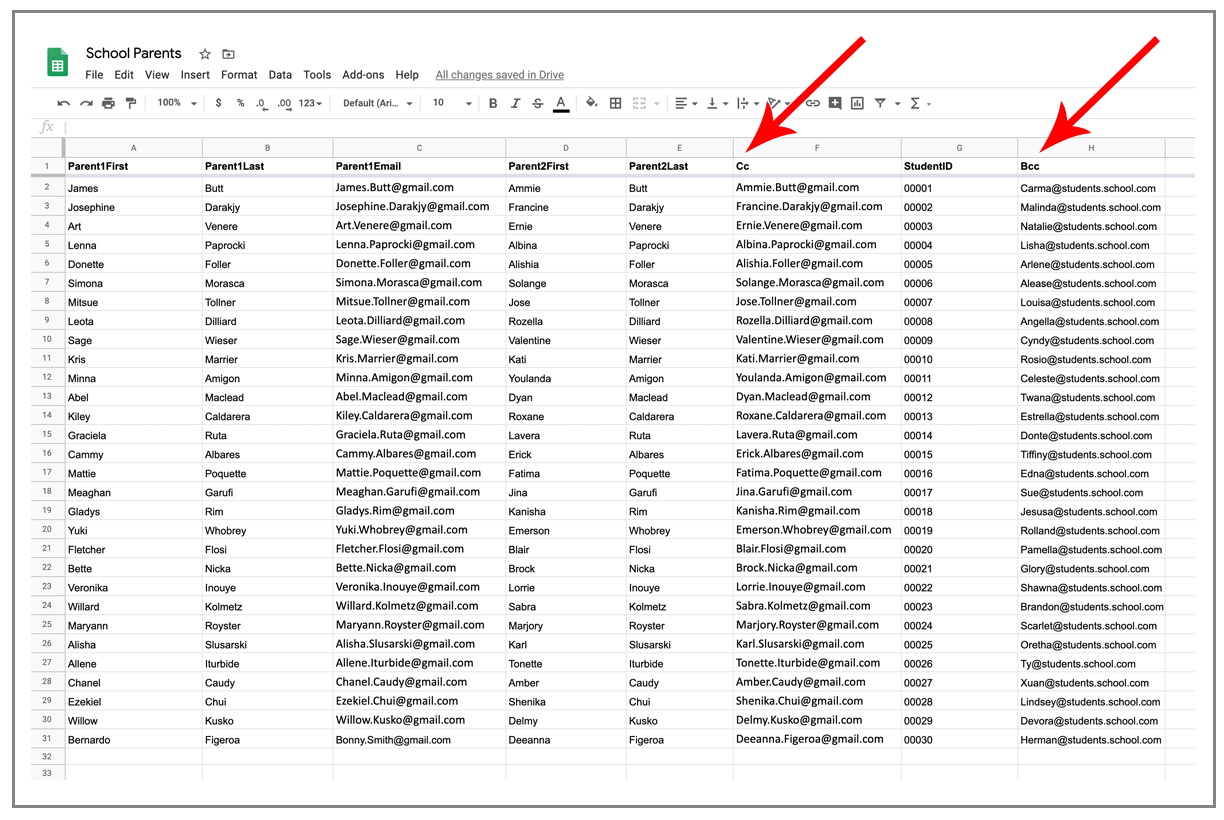 Google Sheet for Three Email Addresses Per Mass Email
