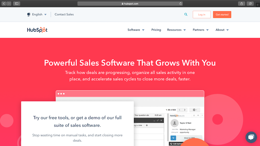 Hubspot Sales homepage