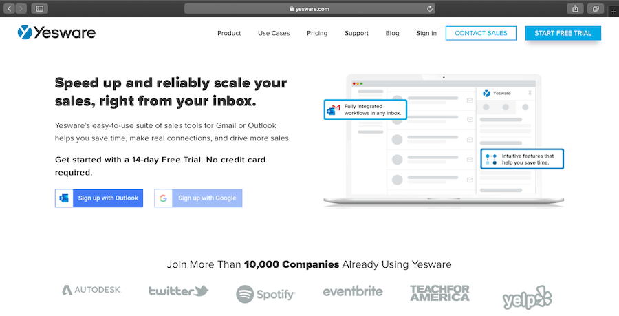Yesware homepage