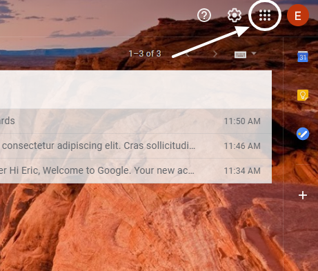 Gmail interface showing the Google Apps icon