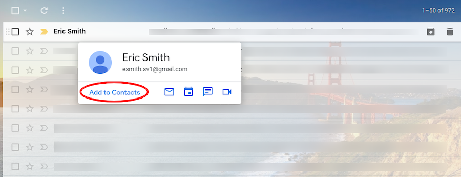 Gmail interface showing the Add to Contacts icon