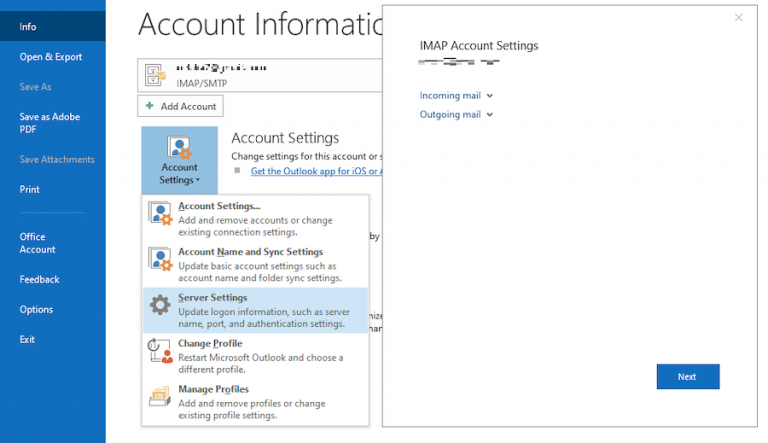 aol mail imap settings outlook 2019