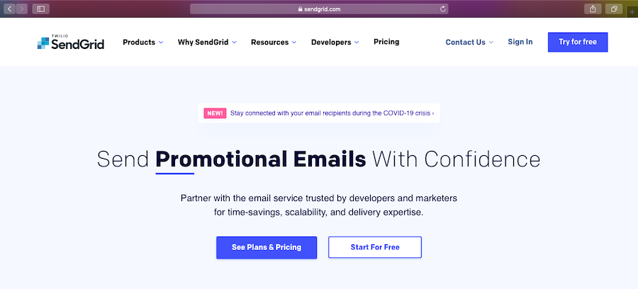 SendGrid homepage
