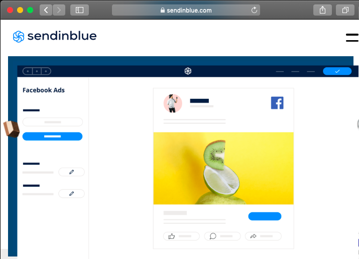Sendinblue website showing the Facebook Ads feature