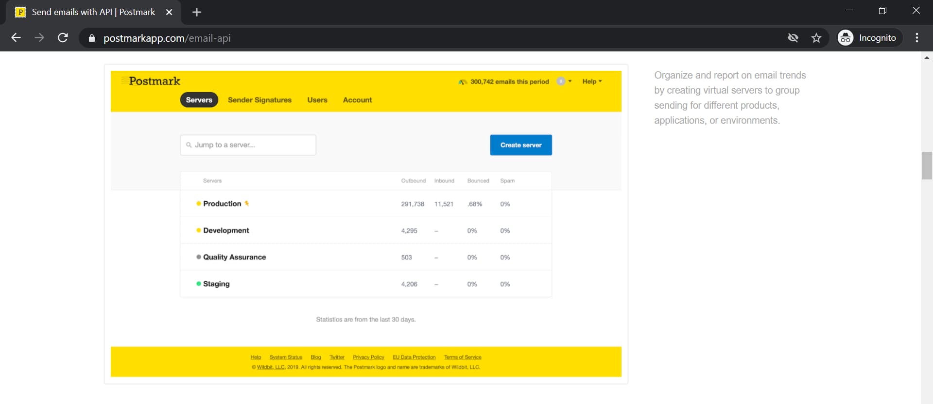 Postmark email api dashboard