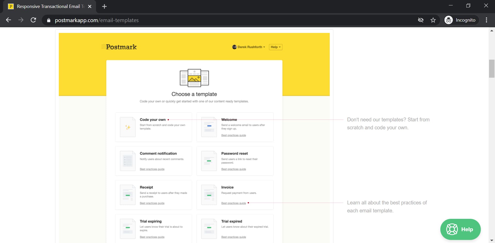 Postmark email templates dashboard